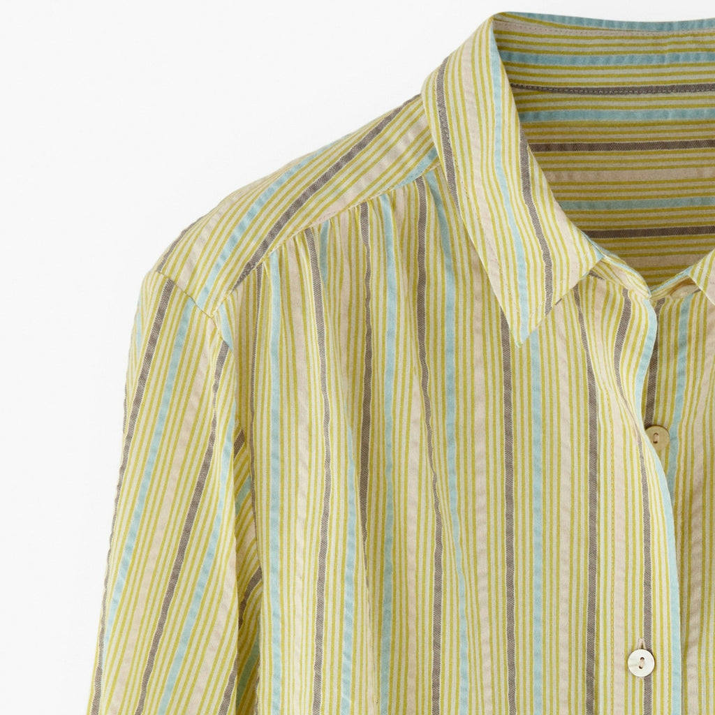 Light green striped long sleeve shirt with a collar