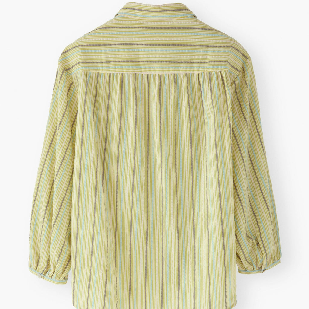 Light green striped long sleeve shirt with a collar
