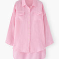 Pale pink loose fit long sleeve shirt with a collar